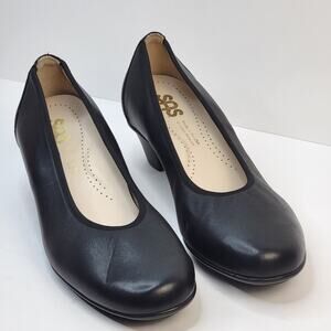 SAS Milano 9W Slip On Black Leather Low Pump Heel Comfort Foam Minimalist Office